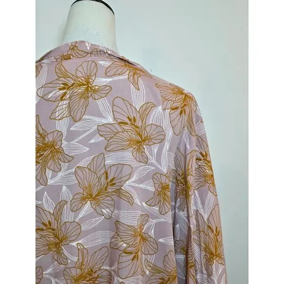 Vintage Hawaii Floral Kimono Top Size L/XL Pink Tropical Cover Up Boho Flowy - Picture 6 of 8